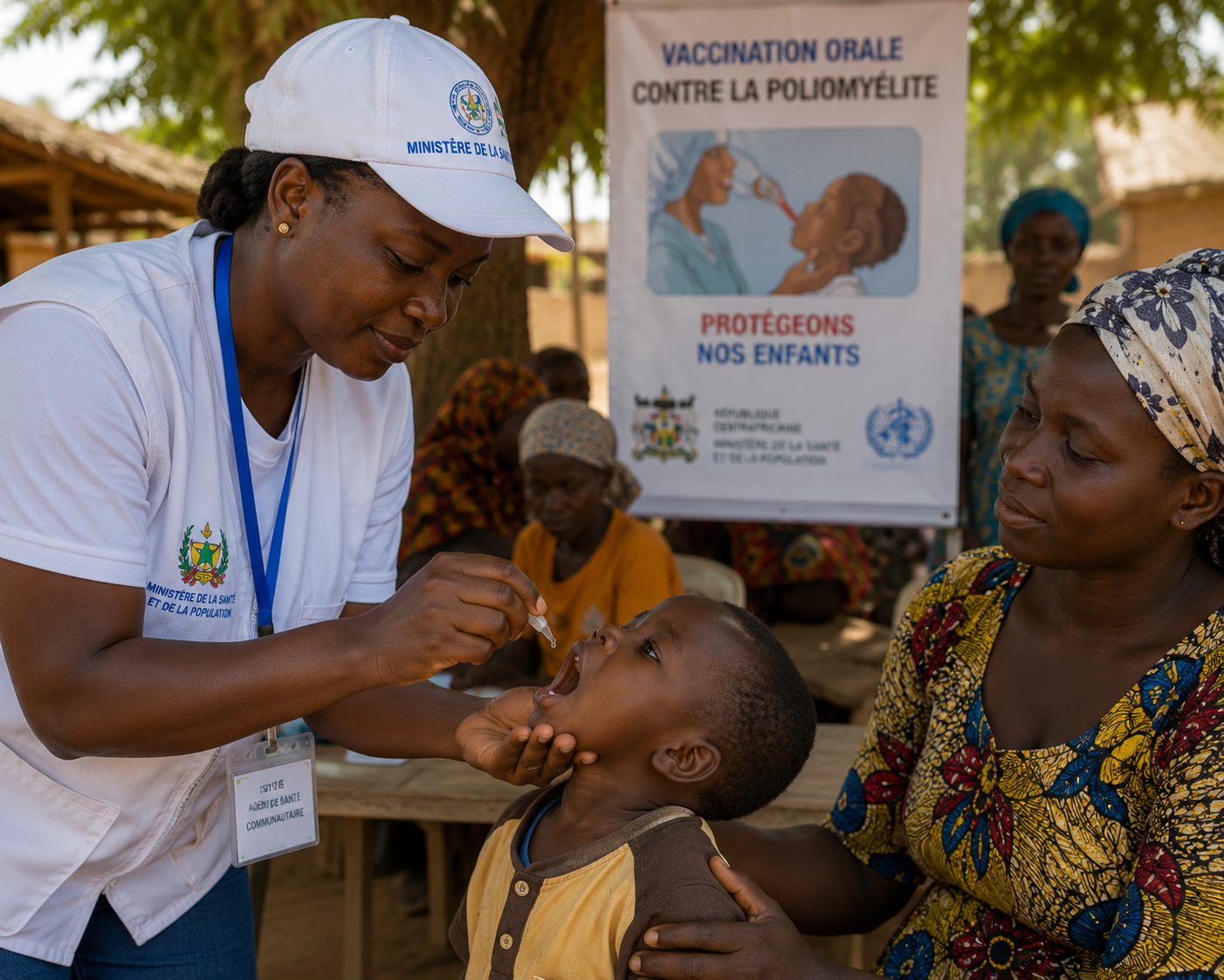 Child receiving oral vaccine, Central African Republic