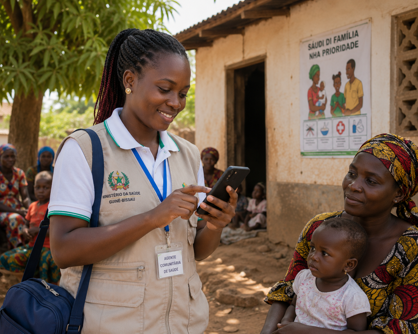Community health worker with smartphone, Guinea-Bissau