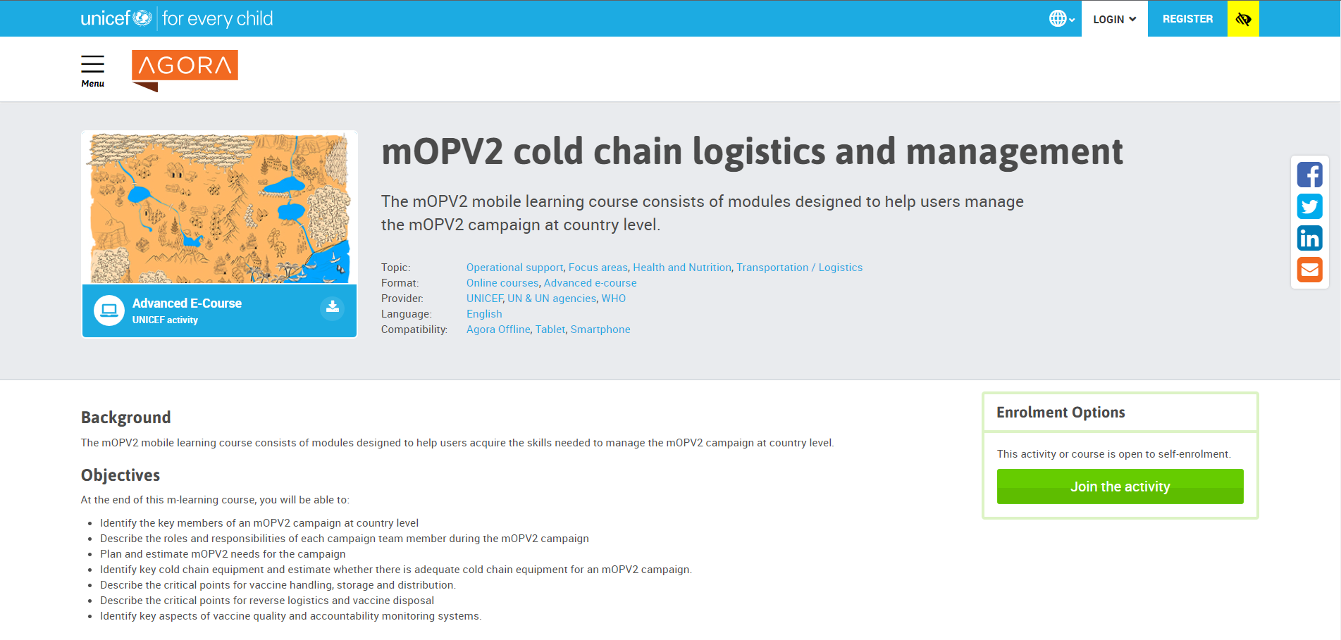 AGORA e-learning course on mOPV2 Cold Chain Logistics and Management, developed by GaneshAID (2019 - 2020)